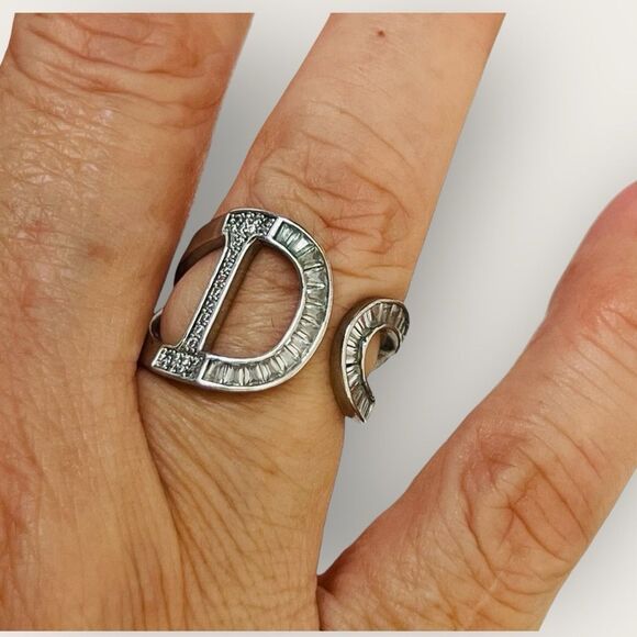 Silver plated ring adjustable size paved clear CZ - Picture 2 of 12